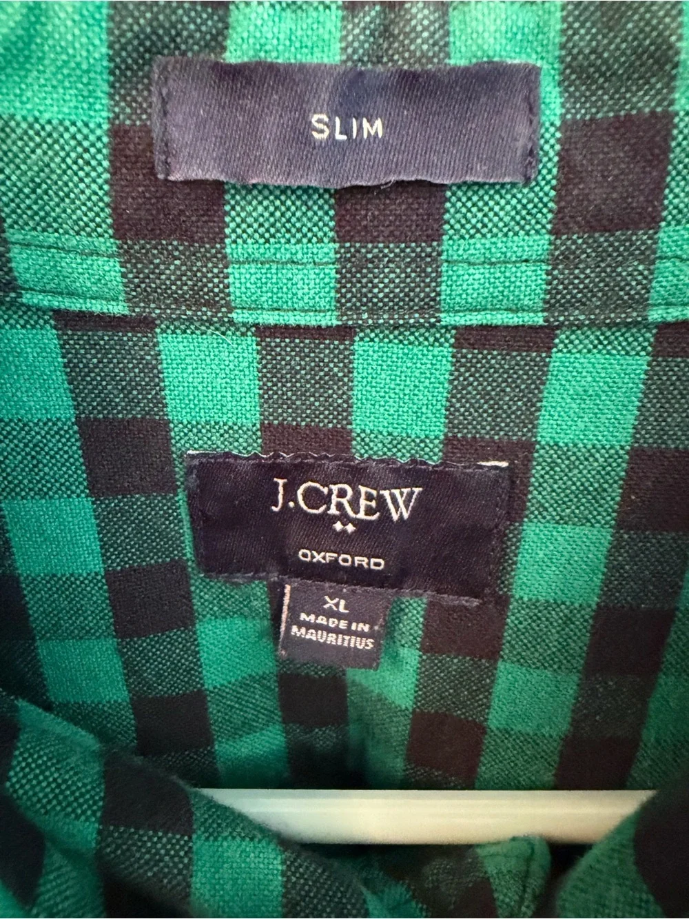 J.Crew XL Slim Oxford Green Black Plaid Button Down Shirt